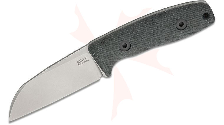Reiff Knives Circadian EDC Fixed Blade Knife 3.28 inch CPM-MagnaCut Stonewashed Sheepsfoot Blade, Black Canvas Micarta Handles, Ambidextrous Universal Kydex Sheath