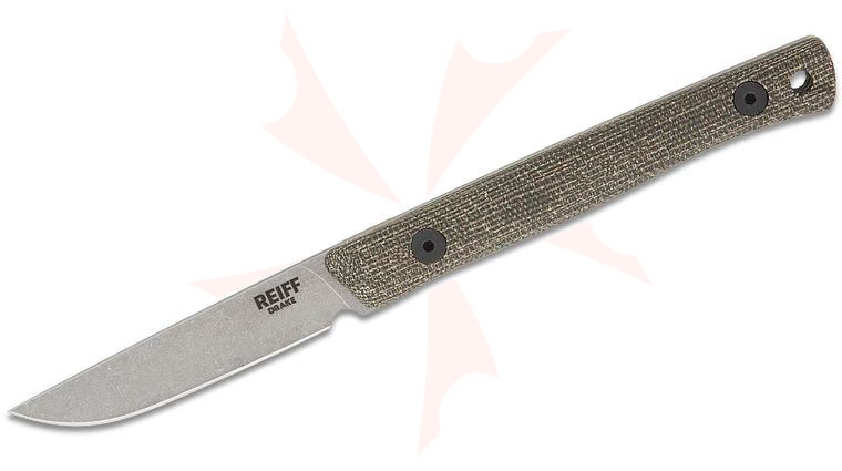 Reiff Knives Drake Bird and Trout Fixed Blade Knife 2.79 inch MagnaCut FFG Stonewashed Drop Point Blade, Green Canvas Micarta Handles, Ambidextrous Universal Kydex Sheath