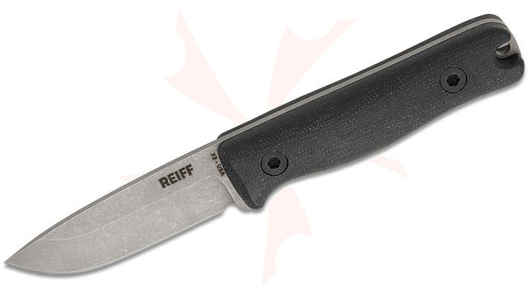 Reiff Knives Limited Release F3 EDC Fixed Blade Knife 2.9 inch CPM-MagnaCut Stonewashed Drop Point Blade, Black Canvas Micarta Handles, Ambidextrous Kydex Sheath