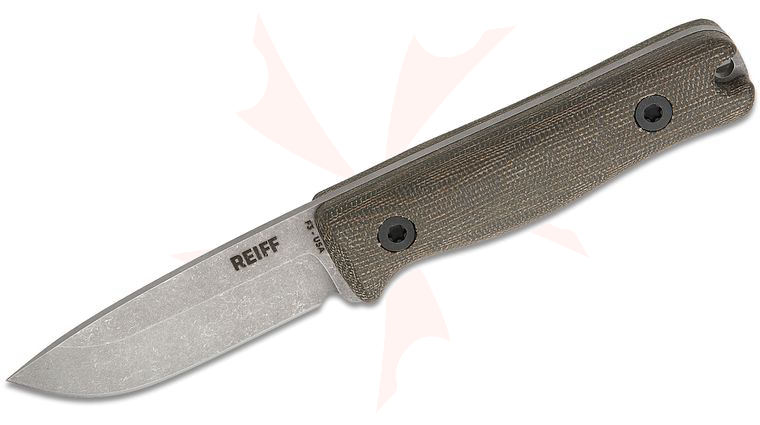 Reiff Knives Limited Release F3 EDC Fixed Blade Knife 2.9 inch CPM-MagnaCut Stonewashed Drop Point Blade, Green Canvas Micarta Handles, Ambidextrous Kydex Sheath