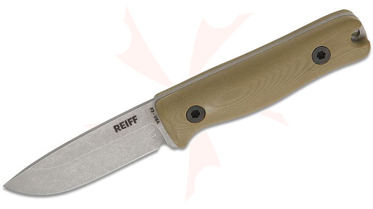 Reiff Knives Limited Release F3 EDC Fixed Blade Knife 2.9 inch CPM-MagnaCut Stonewashed Drop Point Blade, OD Green G10 Handles, Ambidextrous Kydex Sheath
