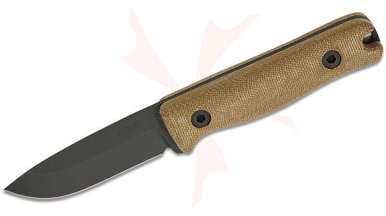 Reiff Knives Limited Release F3 EDC Fixed Blade Knife 2.9 inch CPM-MagnaCut Black DLC Drop Point Blade, OD Green Canvas Micarta Handles, Ambidextrous Kydex Sheath