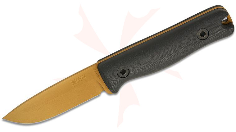 Reiff Knives Limited Release F3 EDC Fixed Blade Knife 2.9 inch CPM-MagnaCut FDE PVD Drop Point Blade, Black G10 Handles, Ambidextrous Kydex Sheath