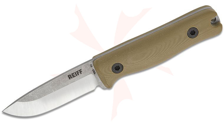 Reiff Knives Limited Release F3 EDC Fixed Blade Knife 2.9 inch CPM-MagnaCut Two-Tone Drop Point Blade, OD Green G10 Handles, Ambidextrous Kydex Sheath