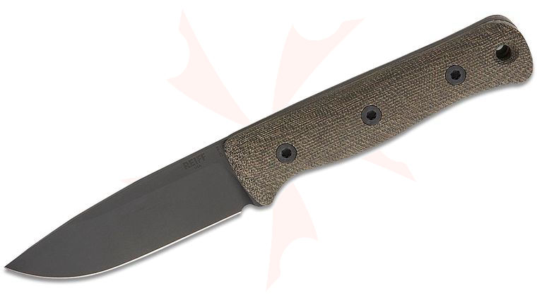 Reiff Knives F4 GEN2 Bushcraft Fixed Blade Knife 4 inch CPM-3V Black DLC Drop Point Blade, Green Canvas Micarta Handles, Ambidextrous Kydex Sheath