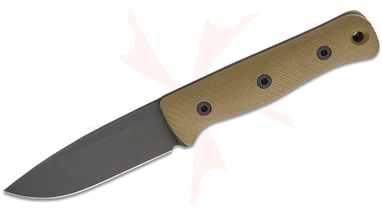 Reiff Knives F4 GEN2 Bushcraft Fixed Blade Knife 4 inch CPM-3V Black DLC Drop Point Blade, OD Green G10 Handles, Ambidextrous Kydex Sheath