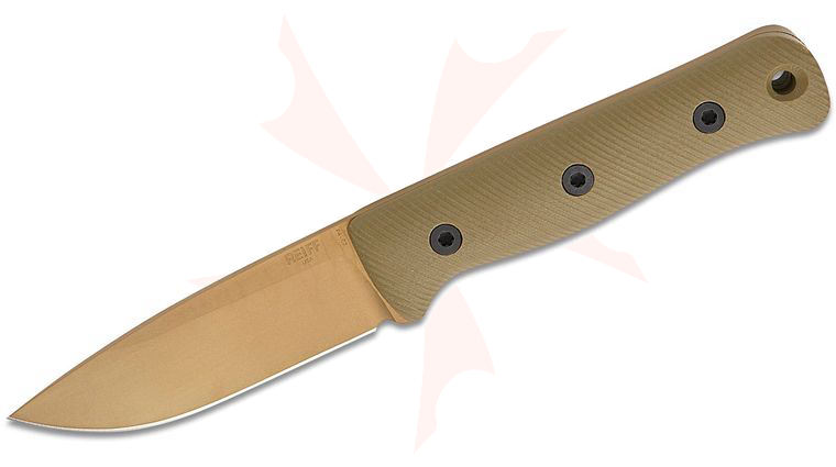 Reiff Knives F4 GEN2 Bushcraft Fixed Blade Knife 4 inch CPM-3V FDE DLC Drop Point Blade, OD Green G10 Handles, Ambidextrous Kydex Sheath