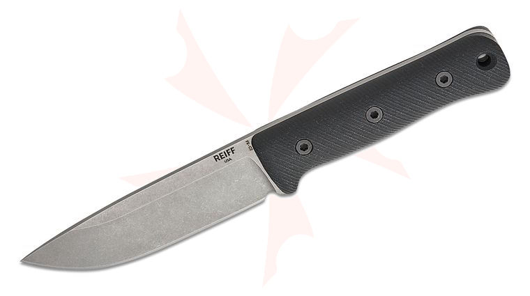 Reiff Knives F5 GEN2 Field Survival Fixed Blade Knife 5 inch CPM-MagnaCut Stonewashed Drop Point Blade, Black Canvas Micarta Handles, Ambidextrous Universal Kydex Sheath