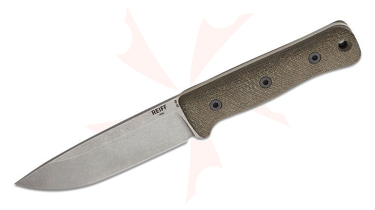 Reiff Knives F5 GEN2 Field Survival Fixed Blade Knife 5 inch CPM-MagnaCut Stonewashed Drop Point Blade, Green Canvas Micarta Handles, Ambidextrous Universal Kydex Sheath