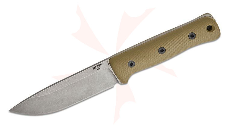Reiff Knives F5 GEN2 Field Survival Fixed Blade Knife 5 inch CPM-MagnaCut Stonewashed Drop Point Blade, OD Green G10 Handles, Ambidextrous Universal Kydex Sheath