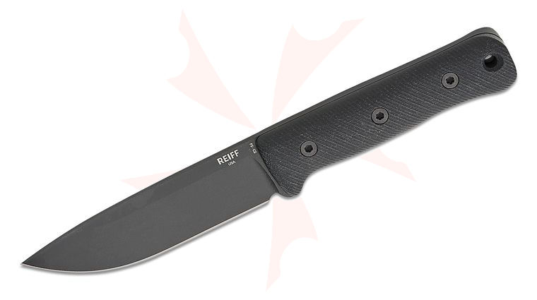 Reiff Knives F5 GEN2 Field Survival Fixed Blade Knife 5 inch CPM-MagnaCut Black DLC Drop Point Blade, Black Canvas Micarta Handles, Ambidextrous Universal Kydex Sheath