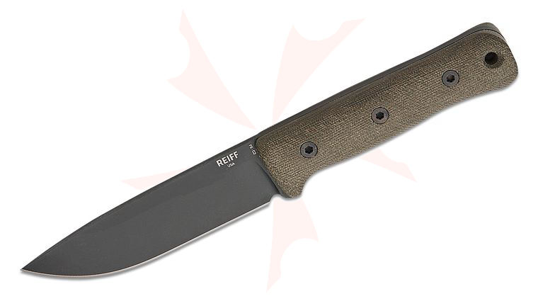 Reiff Knives F5 GEN2 Field Survival Fixed Blade Knife 5 inch CPM-MagnaCut Black DLC Drop Point Blade, Green Canvas Micarta Handles, Ambidextrous Universal Kydex Sheath