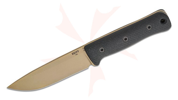 Reiff Knives F5 GEN2 Field Survival Fixed Blade Knife 5 inch CPM-MagnaCut FDE DLC Drop Point Blade, Black Canvas Micarta Handles, Ambidextrous Universal Kydex Sheath
