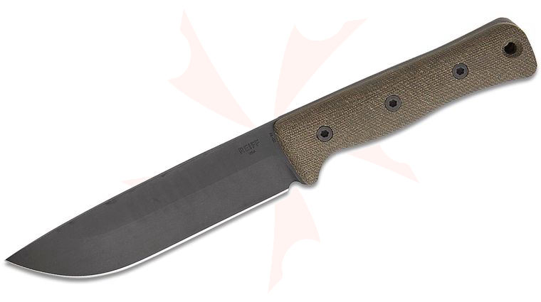 Reiff Knives F6 GEN2 Leuku Fixed Blade Knife 6 inch CPM-3V Black DLC Drop Point Blade, Green Canvas Micarta Handles, Ambidextrous Kydex Sheath