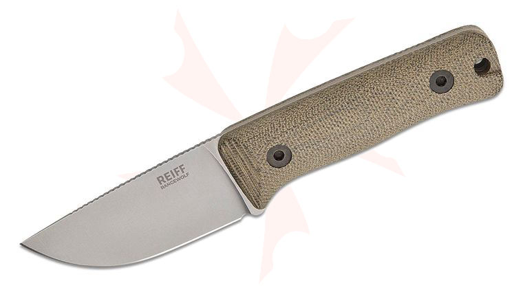 Reiff Knives/Ranger Point Precision RangeWolf  Hunting Fixed Blade Knife 3 inch CPM-MagnaCut Stonewashed Drop Point Blade, Green Canvas Micarta Handles, Ambidextrous Kydex Sheath