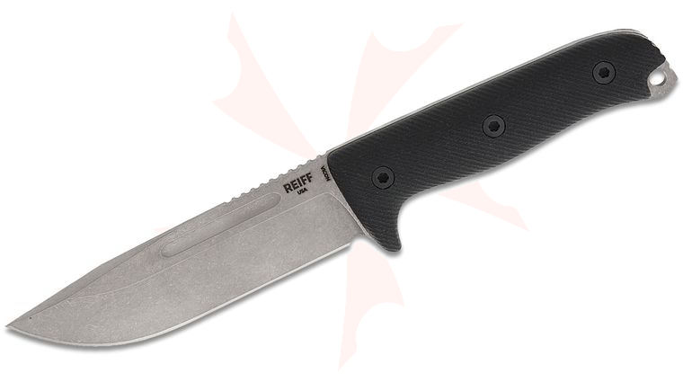 Reiff Knives Vicon Fixed Blade Knife 5.19 inch CPM-MagnaCut Stonewashed Clip Point Blade, Black Canvas Micarta Handles, Ambidextrous Universal Kydex Sheath