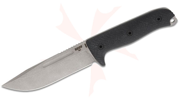 Reiff Knives Vicon Fixed Blade Knife 5.19 inch CPM-MagnaCut Stonewashed Clip Point Blade, Black G10 Handles, Ambidextrous Universal Kydex Sheath