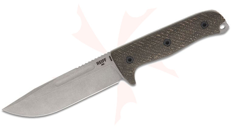 Reiff Knives Vicon Fixed Blade Knife 5.19 inch CPM-MagnaCut Stonewashed Clip Point Blade, Green Canvas Micarta Handles, Ambidextrous Universal Kydex Sheath