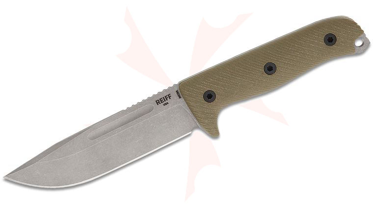 Reiff Knives Vicon Fixed Blade Knife 5.19 inch CPM-MagnaCut Stonewashed Clip Point Blade, OD Green G10 Handles, Ambidextrous Universal Kydex Sheath