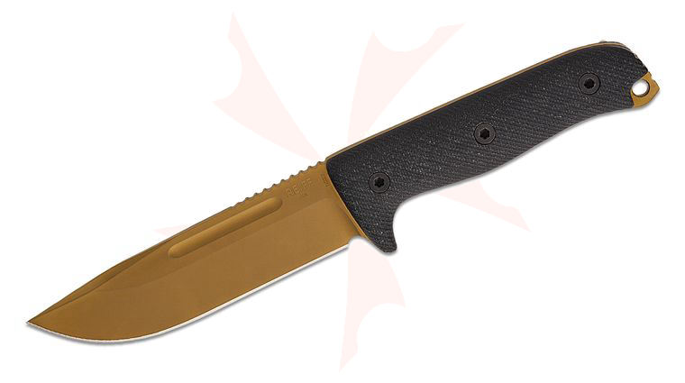 Reiff Knives Vicon Fixed Blade Knife 5.19 inch CPM-MagnaCut FDE PVD Clip Point Blade, Black Canvas Micarta Handles, Ambidextrous Universal Kydex Sheath