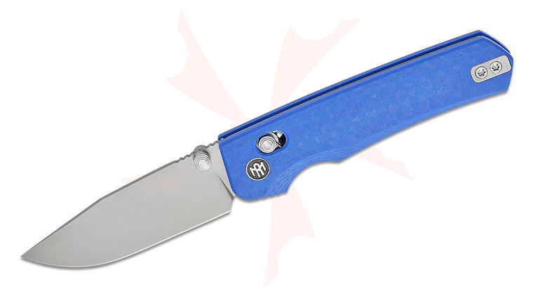 Remette Knives RT-Aurora Crossbar Lock Folding Knife 2.97 inch 14C28N Sandblasted Clip Point Blade, Blue G10 Handle
