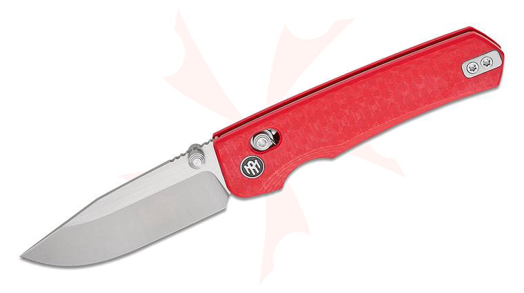Remette Knives RT-Aurora Crossbar Lock Folding Knife 2.97 inch 14C28N Satin Clip Point Blade, Red G10 Handle