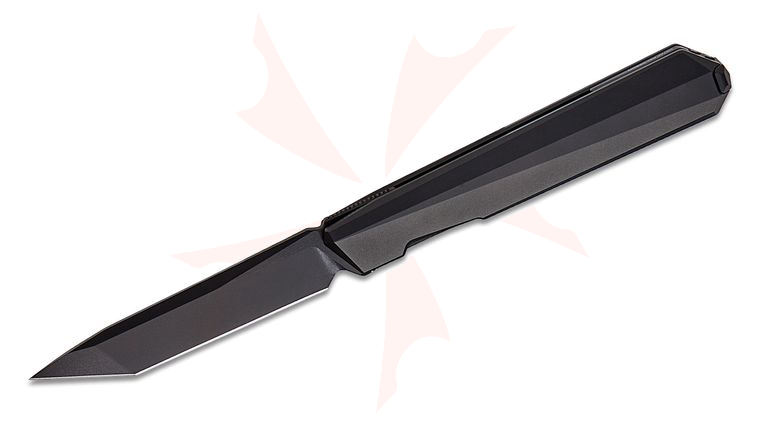 Remette Knives Ostap Hel RT-ELIGO EGA1 Liner Lock Front Flipper Executive Knife 2.88 inch M390 Pearlescent Black Tanto Blade, Black Titanium Handles, Black Titanium Cufflink