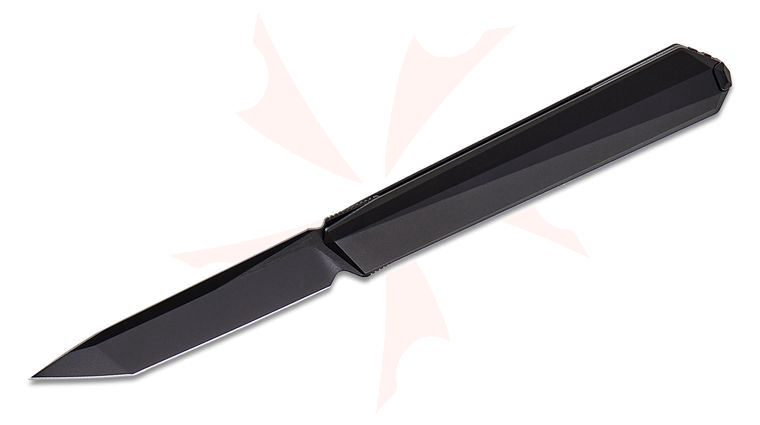 Remette Knives Ostap Hel RT-ELIGO EGB1 Slipjoint Double Detent Front Flipper Executive Knife 2.88 inch M390 Pearlescent Black Tanto Blade, Black Titanium Handles, Black Titanium Cufflink