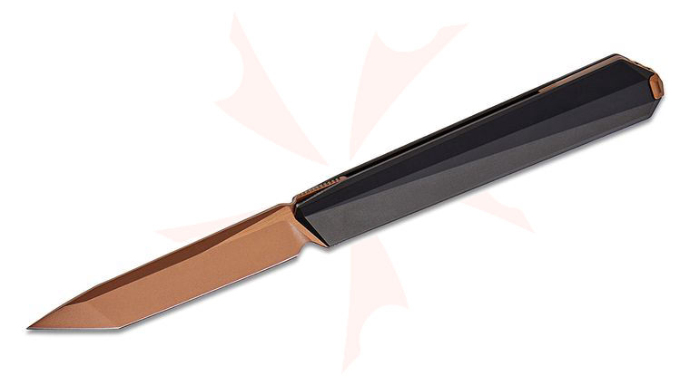 Remette Knives Ostap Hel RT-ELIGO EGB2 Slipjoint Double Detent Front Flipper Executive Knife 2.88 inch M390 Copper Tanto Blade, Black Titanium Handles, Black Titanium Cufflink