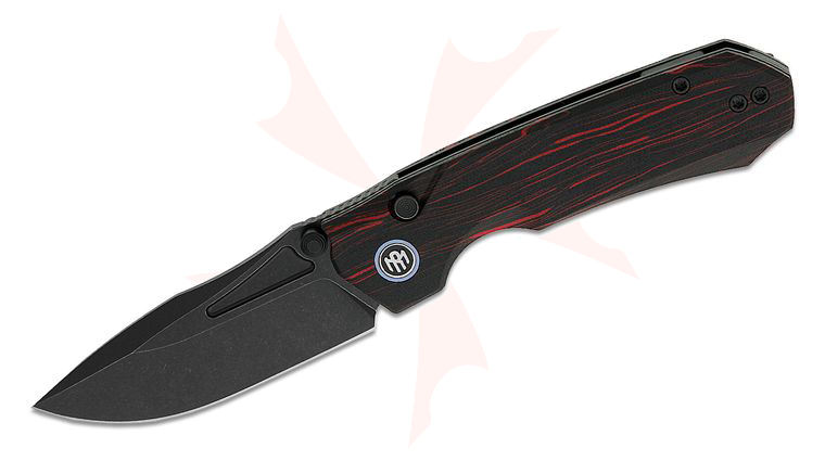 Remette Knives RT-Rhino Button Liner Lock Front Flipper Knife 3.07 inch 14C28N Black Stonewashed Drop Point Blade, Red/Black G10 Handles