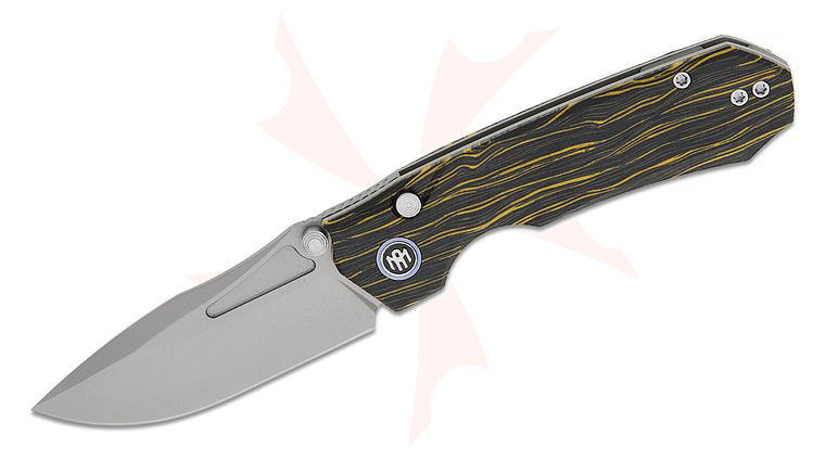 Remette Knives RT-Rhino Button Liner Lock Front Flipper Knife 3.07 inch 14C28N Sandblasted Drop Point Blade, Yellow/Black G10 Handles