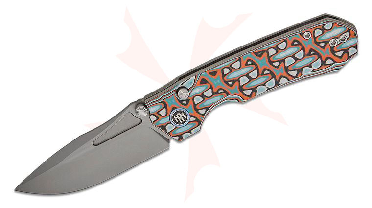 Remette Knives RT-Rhino Button Liner Lock Front Flipper Knife 3.07 inch D2 Bead Blasted Drop Point Blade, Orange/White G10 Handles