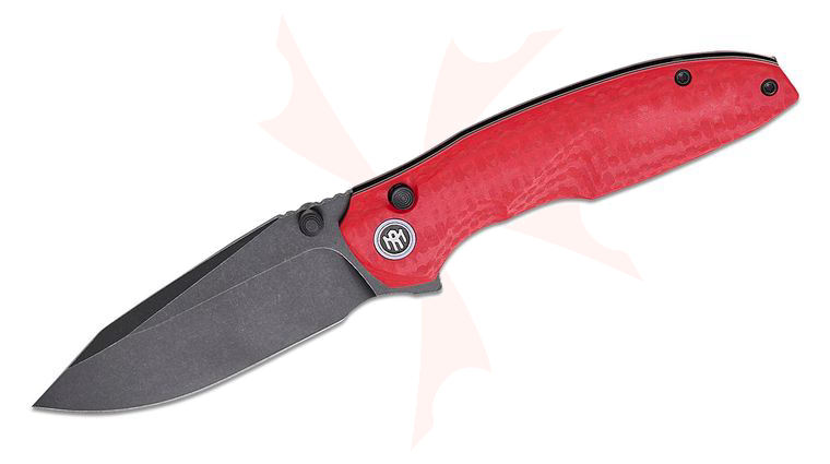 Remette Knives RT-Cool Whale Button Liner Lock Flipper Knife 3.44 inch 14C28N Black Stonewashed Drop Point Blade, Red G10 Handles