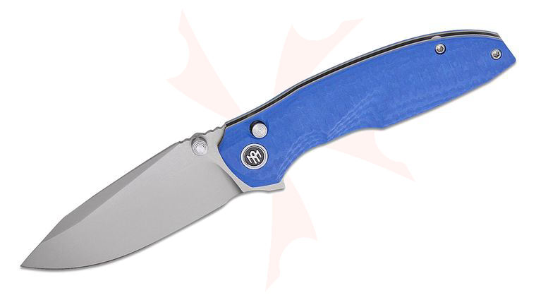 Remette Knives RT-Cool Whale Button Liner Lock Flipper Knife 3.44 inch 14C28N Sandblasted Drop Point Blade, Blue G10 Handles