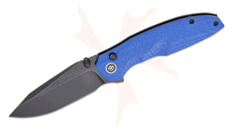 Remette Knives RT-Cool Whale Button Liner Lock Flipper Knife 3.44 inch 14C28N Black Stonewashed Drop Point Blade, Blue G10 Handles