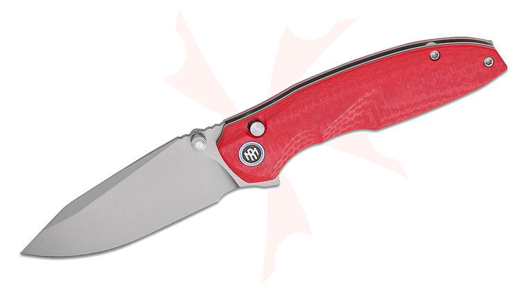 Remette Knives RT-Cool Whale Button Liner Lock Flipper Knife 3.44 inch 14C28N Sandblasted Drop Point Blade, Red G10 Handles