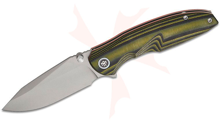 Remette Knives RT-Cool Whale Liner Lock Flipper Knife 3.44 inch 14C28N Sandblasted Drop Point Blade, Black/Green G10 Handles