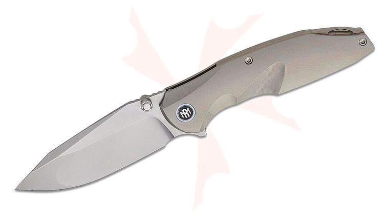 Remette Knives RT-Cool Whale Frame Lock Flipper Knife 3.44 inch M390 Hand Rubbed Satin Drop Point Blade, Gray Sandblasted Titanium Handles