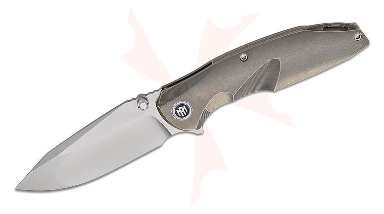 Remette Knives RT-Cool Whale Frame Lock Flipper Knife 3.44 inch M390 Hand Rubbed Satin Drop Point Blade, Dark Gray Titanium Handles