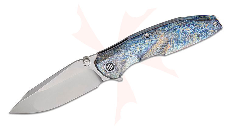Remette Knives RT-Cool Whale Frame Lock Flipper Knife 3.44 inch M390 Hand Rubbed Satin Drop Point Blade, Entropic Anodized Titanium Handles