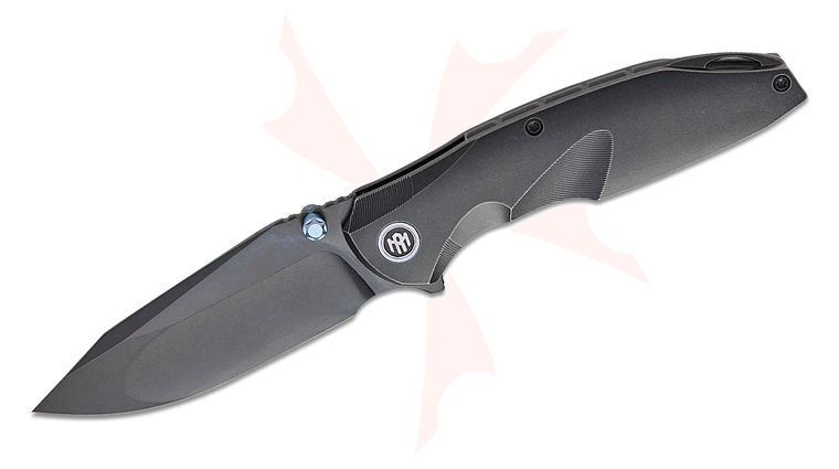 Remette Knives RT-Cool Whale Frame Lock Flipper Knife 3.44 inch M390 Black DLC Drop Point Blade, Black Titanium Handles