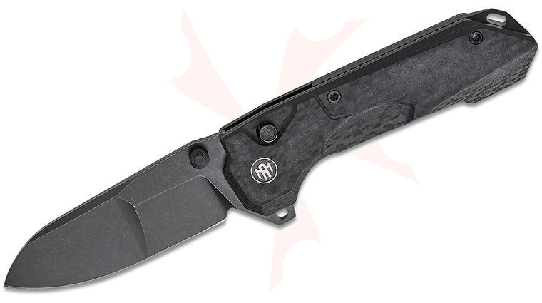 Remette Knives RT-Cosmic Button Liner Lock Flipper Knife 3 inch 14C28N Black Drop Point Blade, Black G10 Handles with Carbon Fiber Pattern