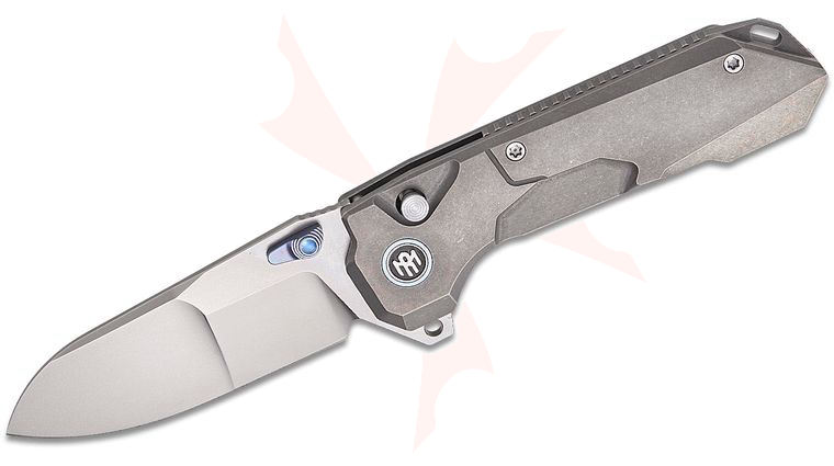 Remette Knives RT-Cosmic Button Liner Lock Flipper Knife 3 inch M390 Pearlescent Drop Point Blade, Stonewashed Titanium Handles, Safety Lock