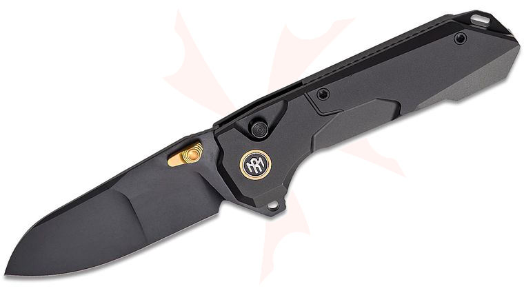 Remette Knives RT-Cosmic Button Liner Lock Flipper Knife 3 inch M390 Black DLC Drop Point Blade, Black DLC Titanium Handles, Safety Lock