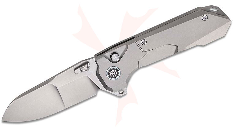 Remette Knives RT-Cosmic Button Liner Lock Flipper Knife 3 inch M390 Pearlescent Drop Point Blade, Gray Ceramic Sandblasted Titanium Handles, Safety Lock
