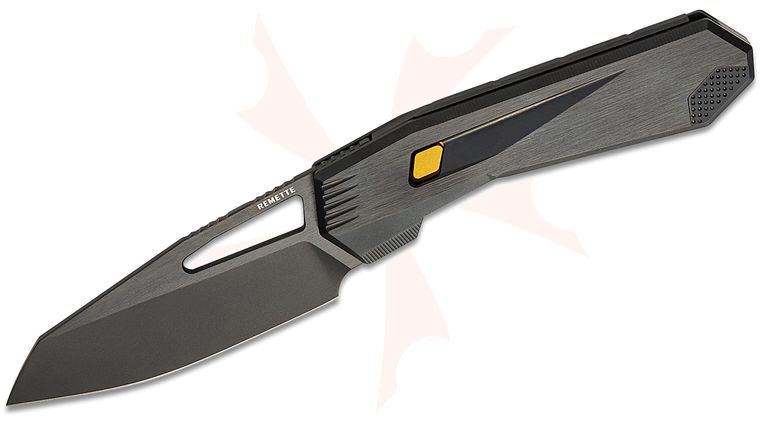 Remette Knives RT-Agile Peregrine Falcon Liner Lock Front Flipper Knife 3.38 inch M390 Black Reverse Tanto Blade, Black Titanium Handles