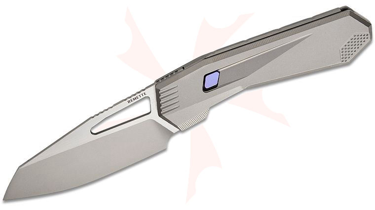 Remette Knives RT-Agile Peregrine Falcon Liner Lock Front Flipper Knife 3.38 inch M390 Satin/Pearlescent Reverse Tanto Blade, Sand Blasted Titanium Handles