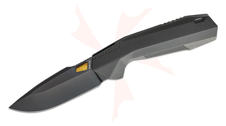 Remette Knives Disassembly Integral Flipper Knife 3.36 inch M390 Black DLC Drop Point Blade, Black Titanium Handles