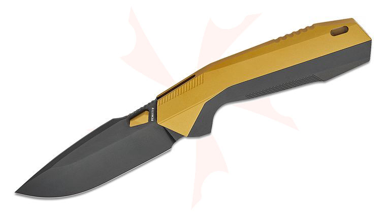 Remette Knives Disassembly Integral Flipper Knife 3.36 inch M390 Black DLC Drop Point Blade, Gold/Black DLC Titanium Handles