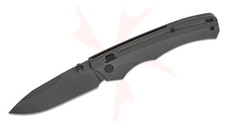 Remette Knives WD107 Button Lock Folding Knife 3.22 inch M390 Black DLC Drop Point Blade, Black DLC Titanium Handles